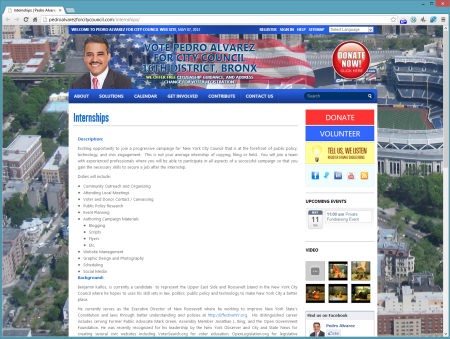 The internships section of the Pedro Alvarez website was identical to the section on the Ben Kallos website. 